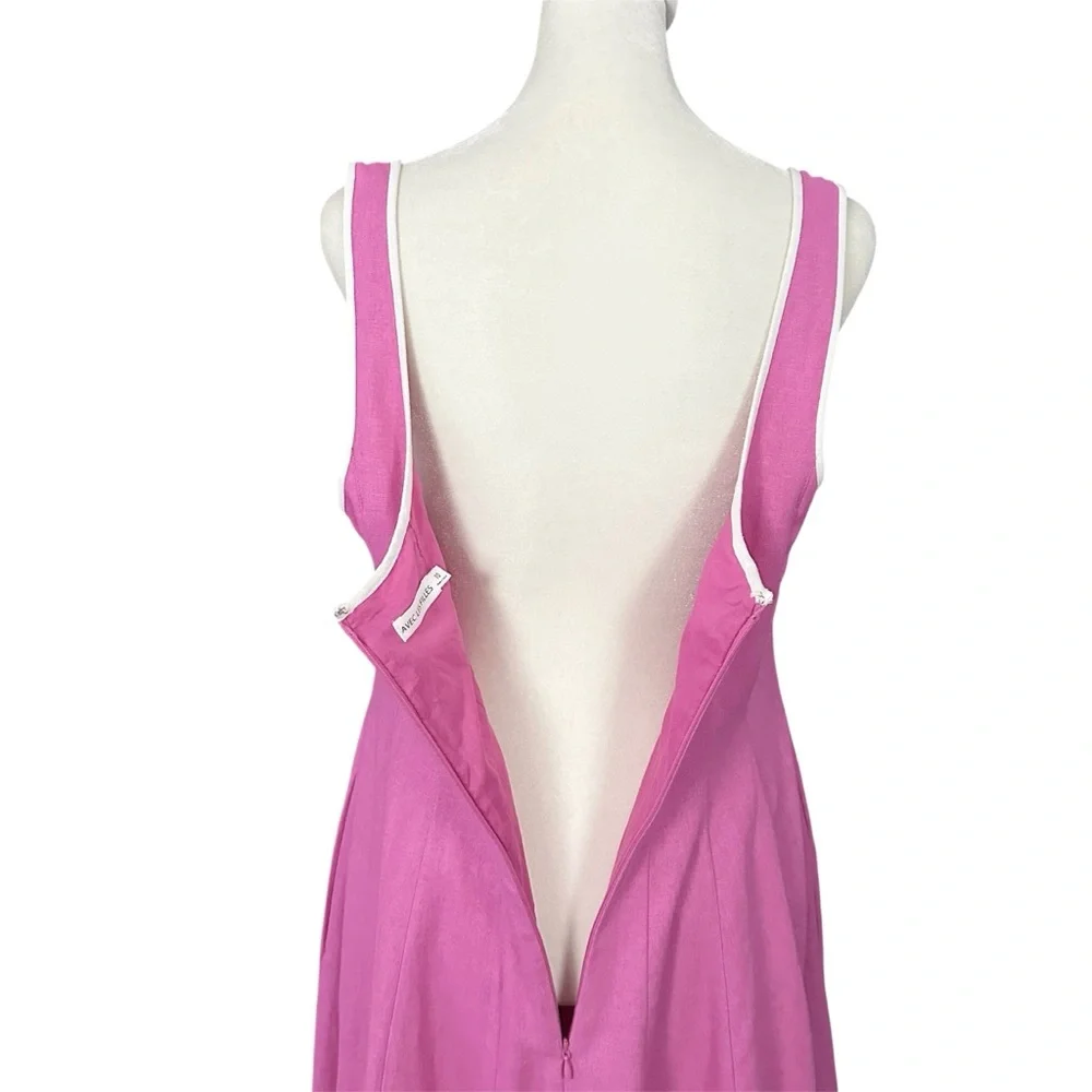 Avec Les Filles Contrast Edge Fit & Flare Midi Linen Blend Dress Size 10 - Picture 6 of 12